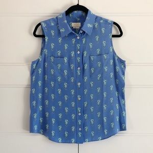 Kate Spade Size M Periwinkle Aqua Seahorse Blouse